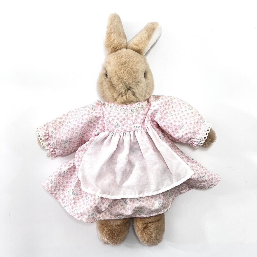 Vtg CALTOY Rachel & Baby Peach Bunnies Softsheen Plush Rabbit Stuffed Animal Toy